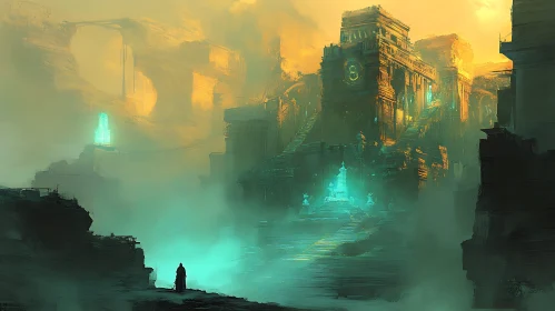 Foggy Ruins with Figure