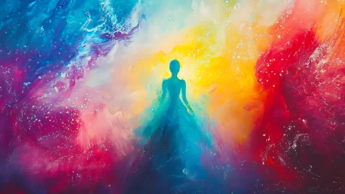 Abstract Woman in Colorful Dreamscape