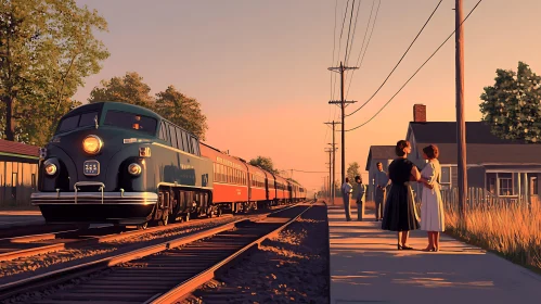 Vintage Train Station Scene
