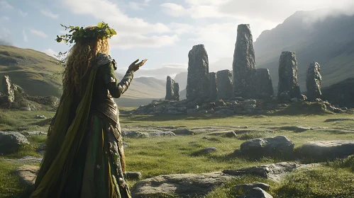 Woman with stones in landscape
