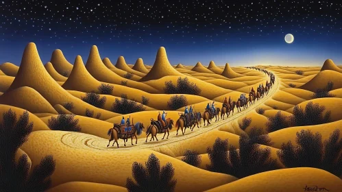 Camels in Desert at Night