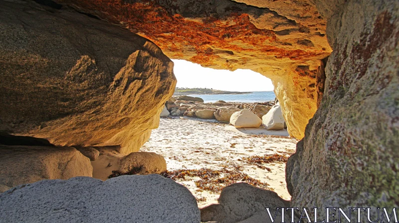 Scenic Beach Landscape Through Rock Opening
