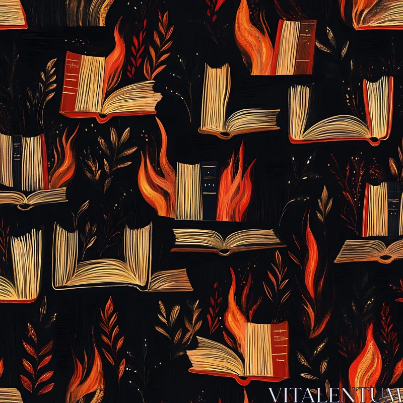 Books Engulfed in Flames Artwork