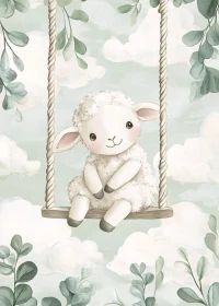Cute Lamb on a Swing Illustration