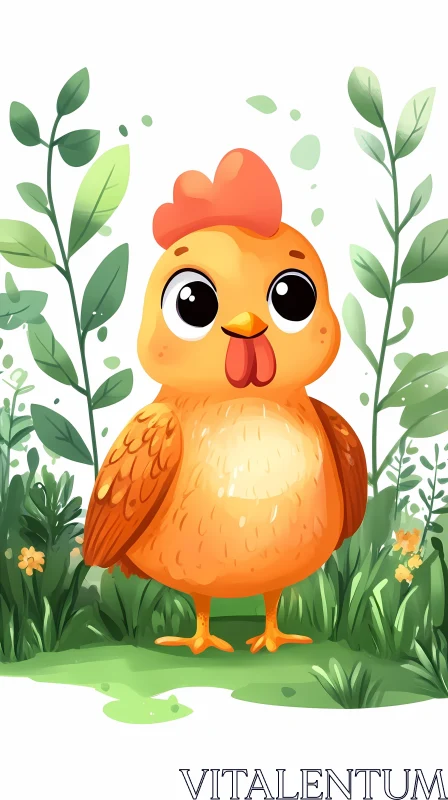 Cute Chicken Art with Greenery