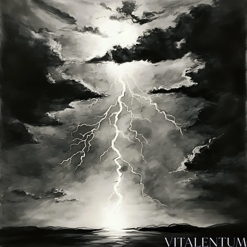 Monochrome Lightning Over Dark Sea