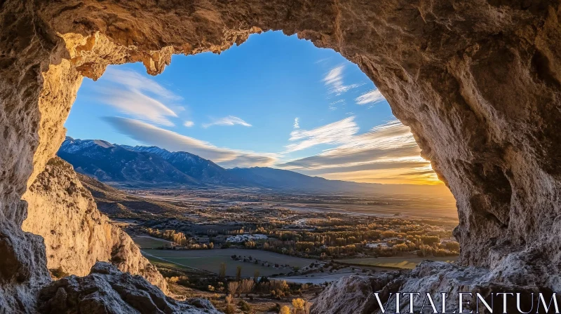 Majestic Sunset Overlooking Mountains from a Cave