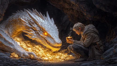 Boy and Dragon in Cave