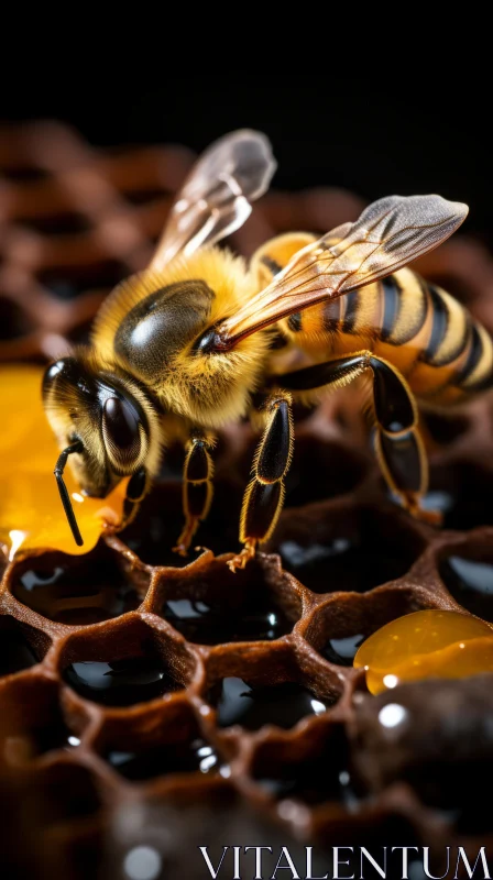 Amber Hued Honey Bee on Honeycomb: A Study in Precisionism AI Image