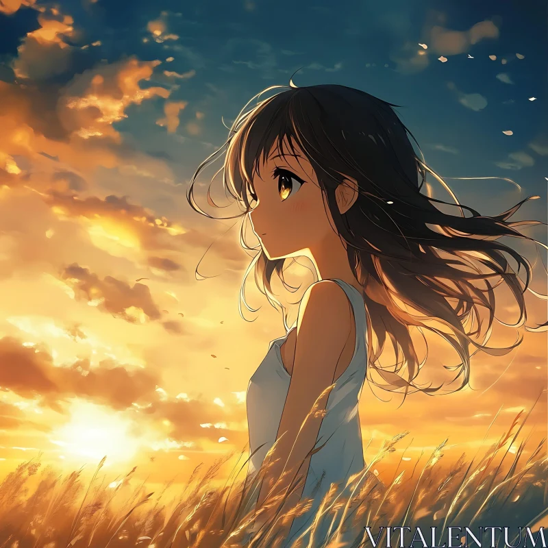Girl Watching Sunset Anime Style