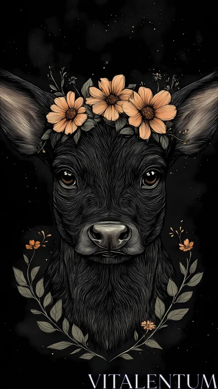 Floral-Adorned Cow Illustration