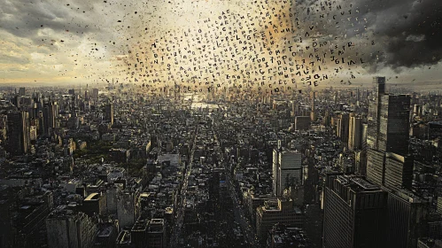 Urban Landscape with Floating Letters
