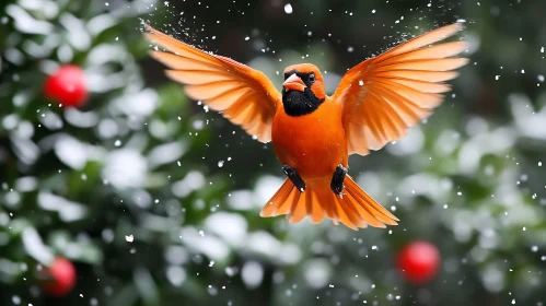 Cardinal Flying Through Snowfall Art