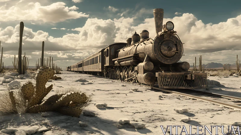 Old Locomotive in Desert AI Image