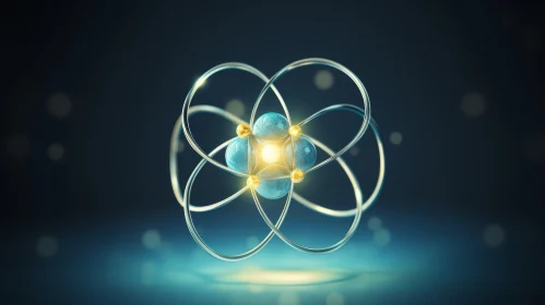 Captivating Metal Atom Artwork in Blue and Gold