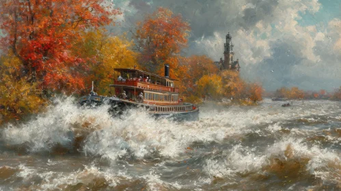 Captivating Painting of a Boat in a Serene River | Artistic Masterpiece