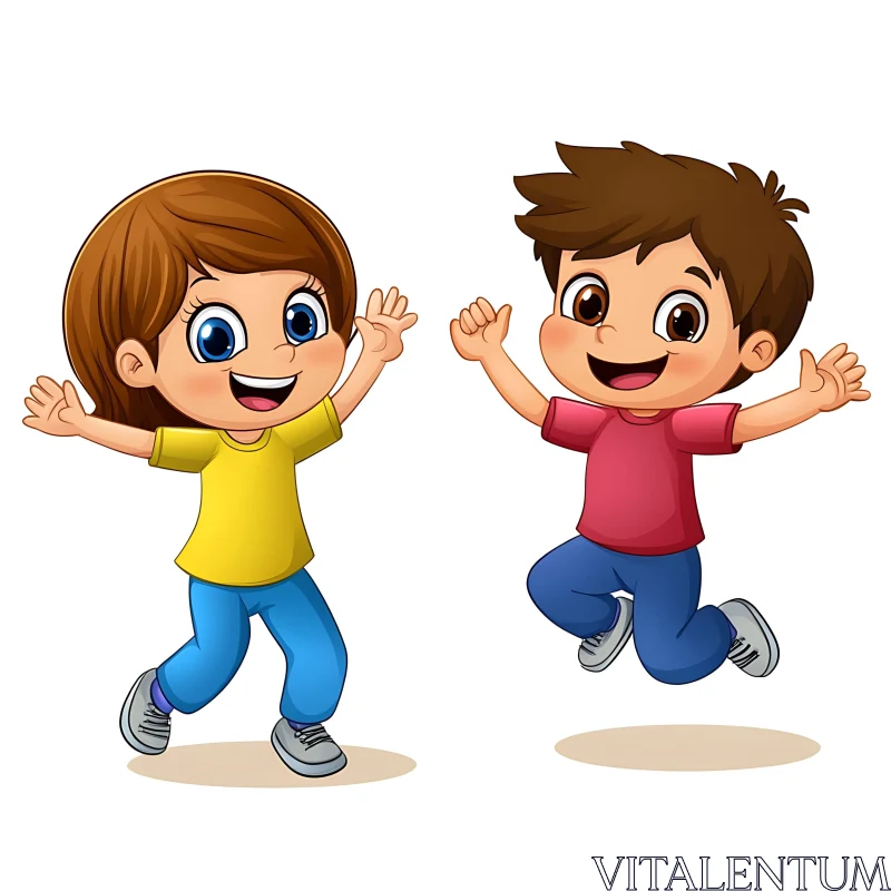 Cartoon Children Jumping with Joy AI Image