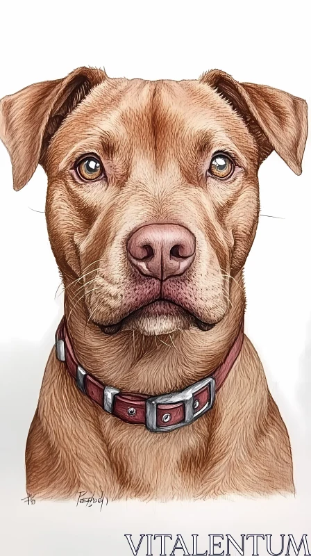 Brown Dog Portrait with Red Collar