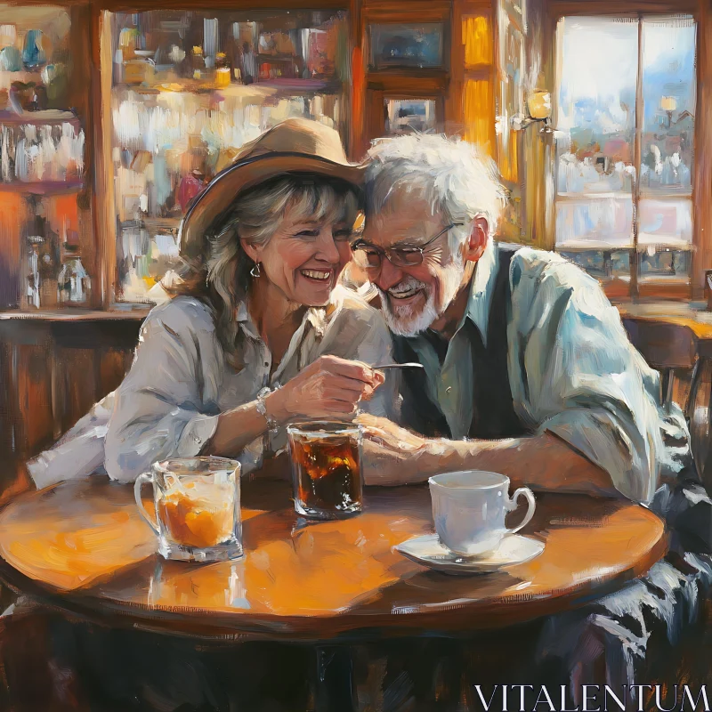 Heartwarming Cafe Scene with Elderly Couple