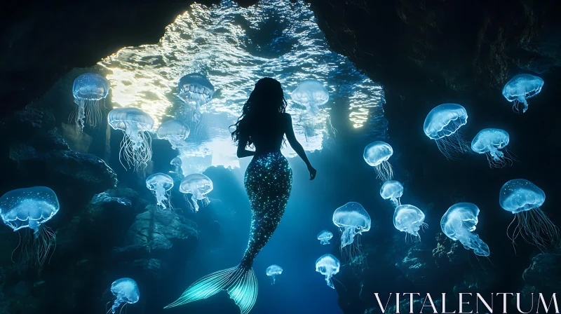 Underwater Mermaid with Jellyfish AI Image