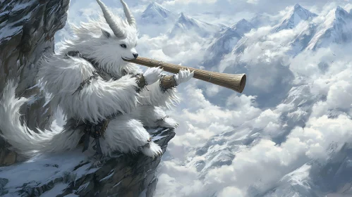 Fantasy Creature Musician in Snowy Mountains