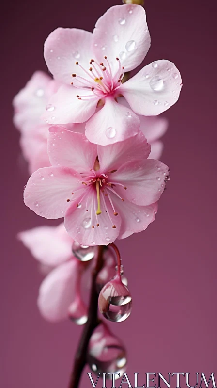 Delicate Cherry Blossoms with Water Droplets - Feminine Beauty in Photorealistic Details AI Image
