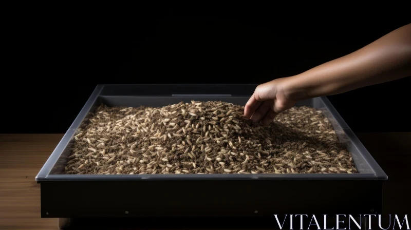 Delicate Hand Pouring Chaff onto Tray | Still Life Photography AI Image