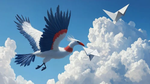 Soaring Bird with Paper Companions