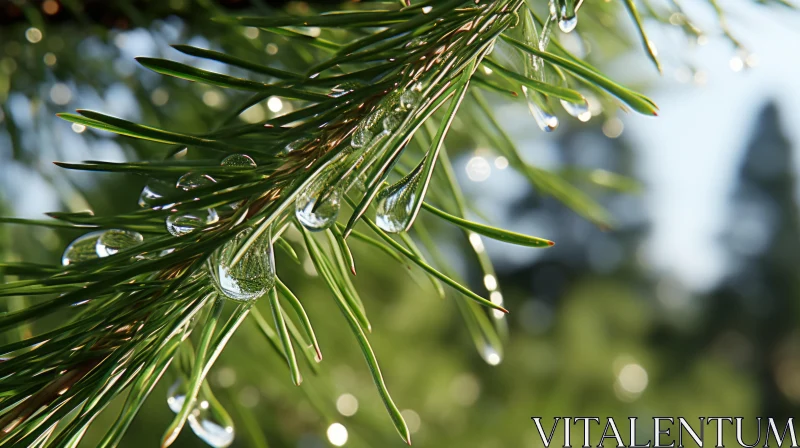 Eco-Friendly Craftsmanship: Water Drops on Pine Tree AI Image