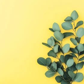 Green Eucalyptus Branch on Yellow Surface