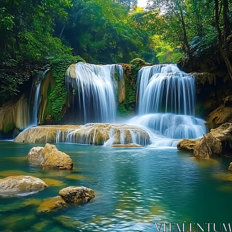 Cascading Waterfall in Lush Greenery