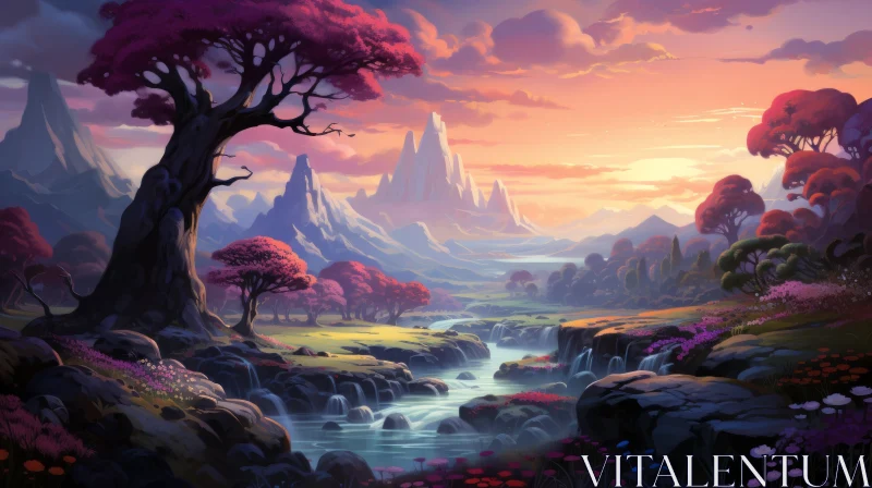 Enchanting Fantasy Landscape with Colorful Flora AI Image