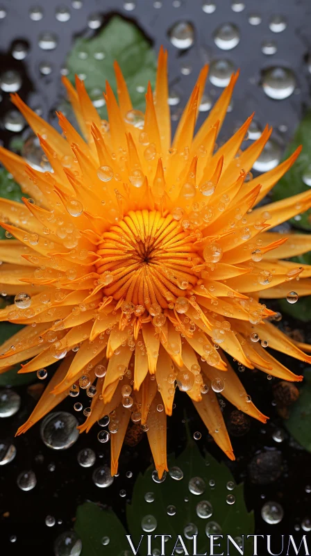 Enchanting Orange Flower with Water Droplets - An Artistic Perspective AI Image