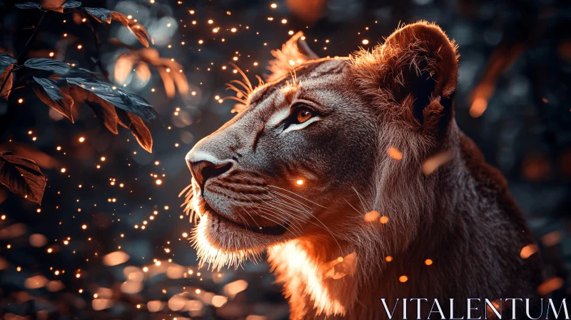 Lion in Illuminated Wilderness