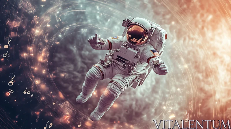 Cosmic Astronaut Floating Among Musical Stars