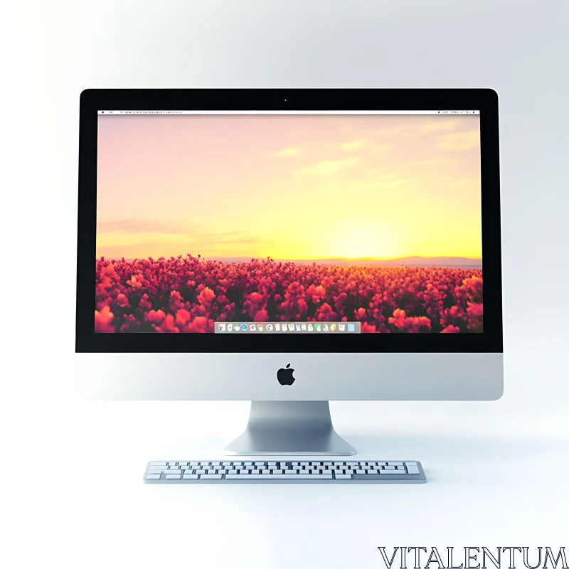 Modern Desktop Setup with Sunset Flower Wallpaper