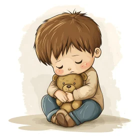 Cartoon Illustration of a Lonely Child