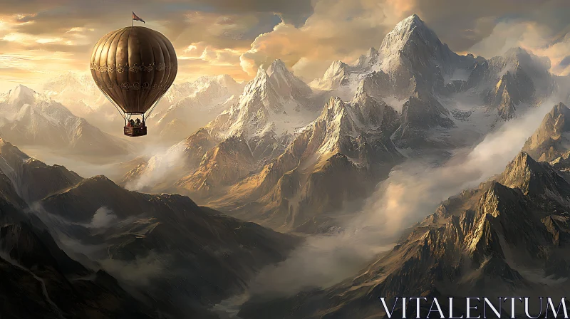 Mountain Landscape with Hot Air Balloon