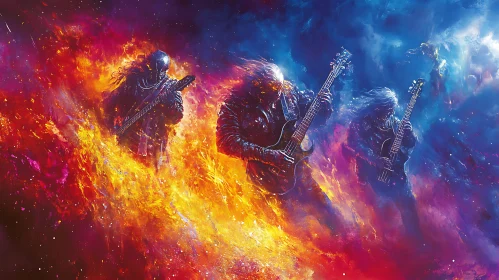 Electric Guitarists in Cosmic Flames