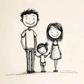 Whimsical Family Portrait in Simple Lines
