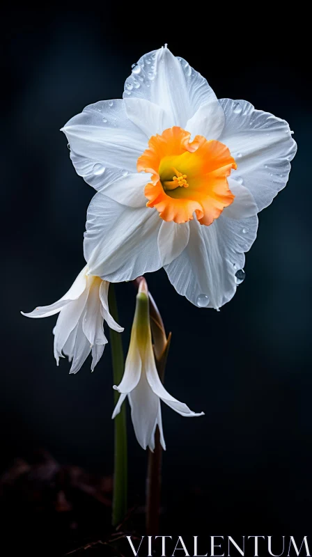 Graceful Balance: White Flower with Orange Center in Contrasting Lights AI Image