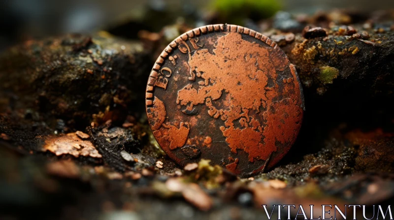 Historical Copper Coin Amidst Nature AI Image