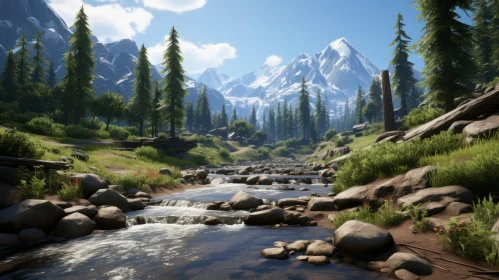 Mountain Stream in Wilderness - A Serene and Harmonious Landscape