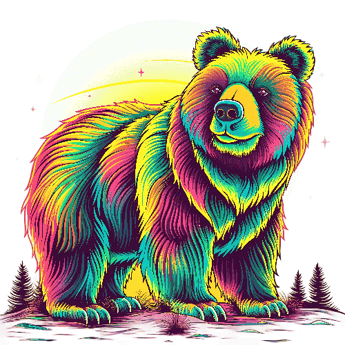 Rainbow Colored Bear under Moonlight - Digital Realism Art