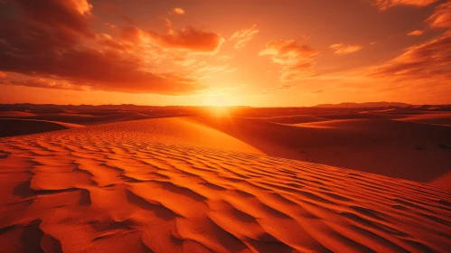 Sunset Over Desert Sand Dunes - Fantasy Landscape