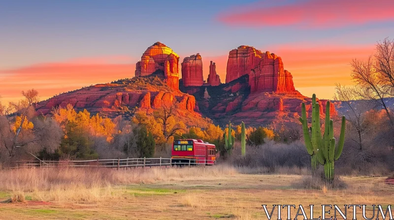 Train in Sedona, Arizona at Sunset | Vibrant Colors of Nature AI Image
