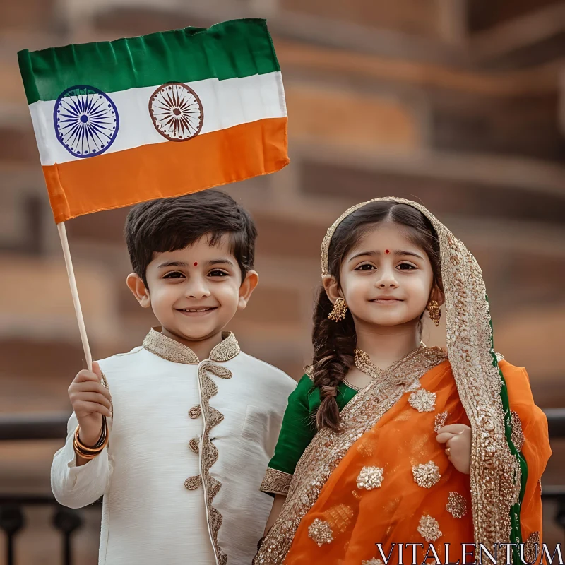 Indian Children with National Flag AI Image