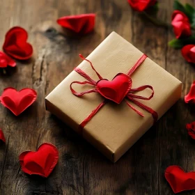 Heartfelt Gift on Wood Surface