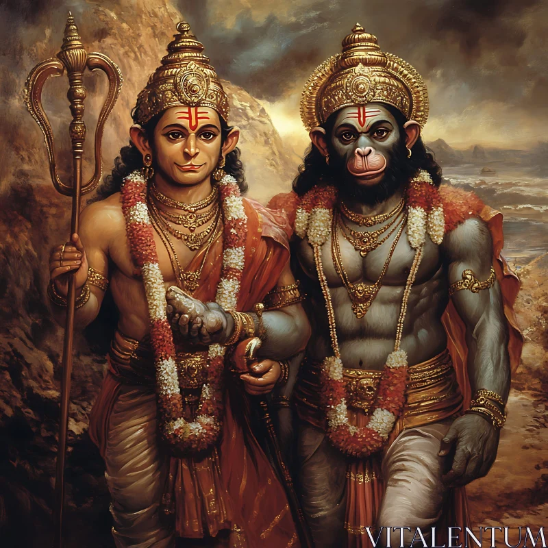 Hanuman and Companion: An Artistic Rendition AI Image