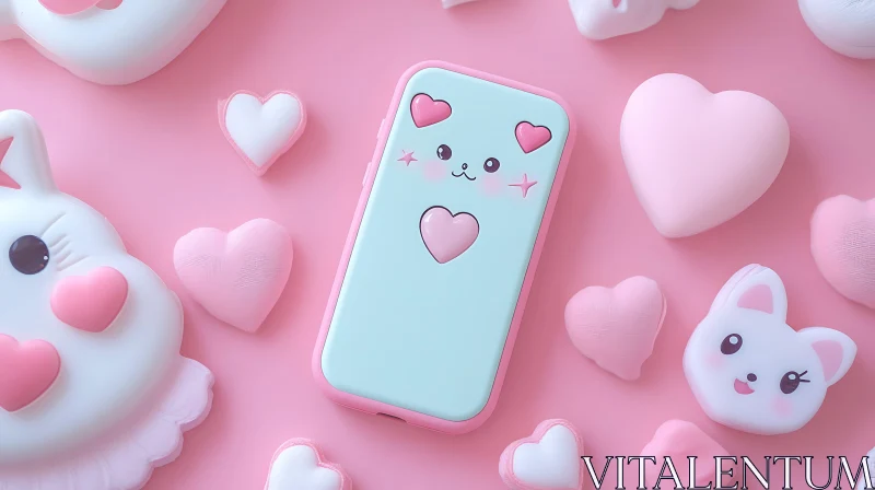 Pastel Pink Phone Case with Hearts AI Image